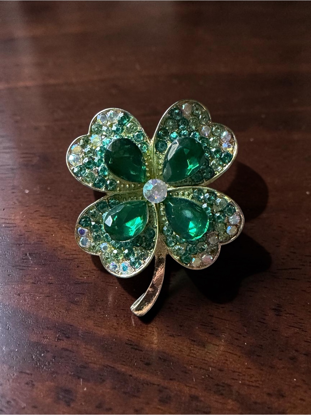 Green Crystal Four-Leaf Clover Brooch - choose 1